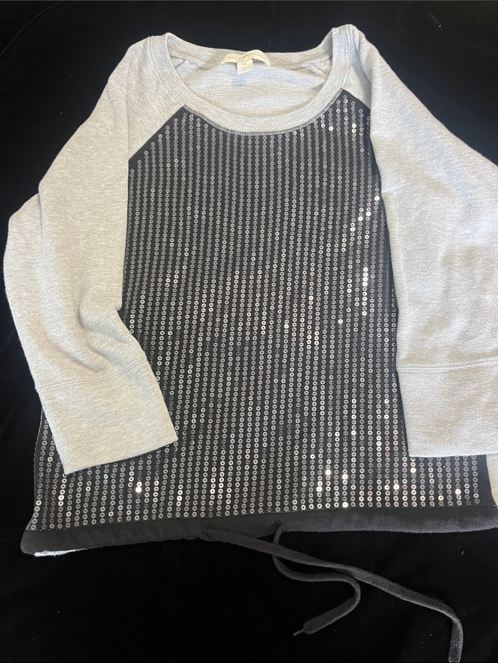 Nicki Minaj Silver & Black Sequin Front Raglan Sweatshirt.